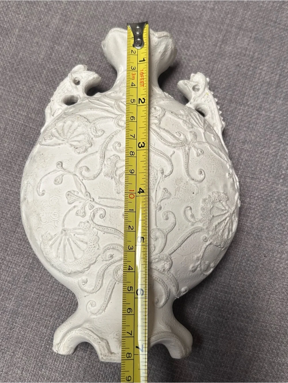 Vtg Continental Blanc-de-Chine Double Handled Porcelain Relief Vase #1220256